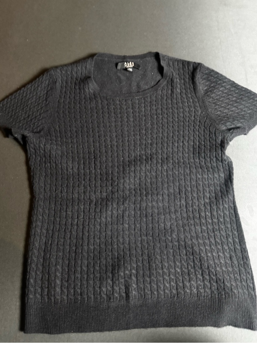 Alex Marie Black Textured Knit Top Short Sleeve Sweater XL Minimalist Cashmere